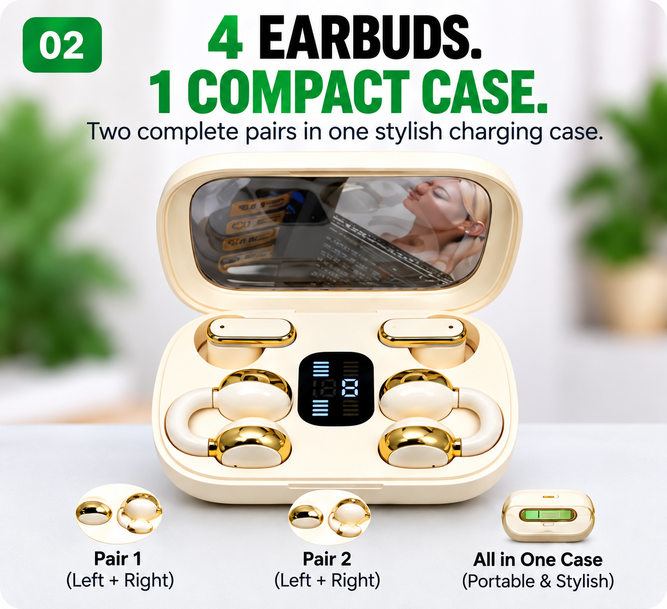 4 earbuds in one compact charging case