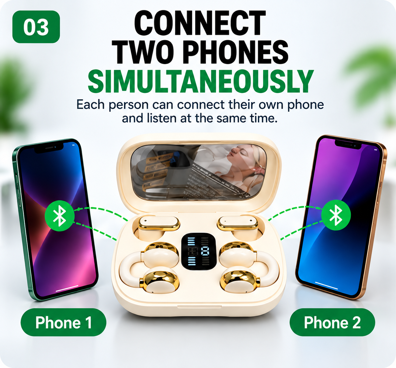 Four wireless earbuds showing two complete pairs