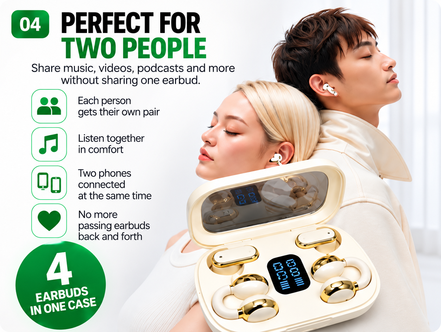 Wireless earbuds for two people